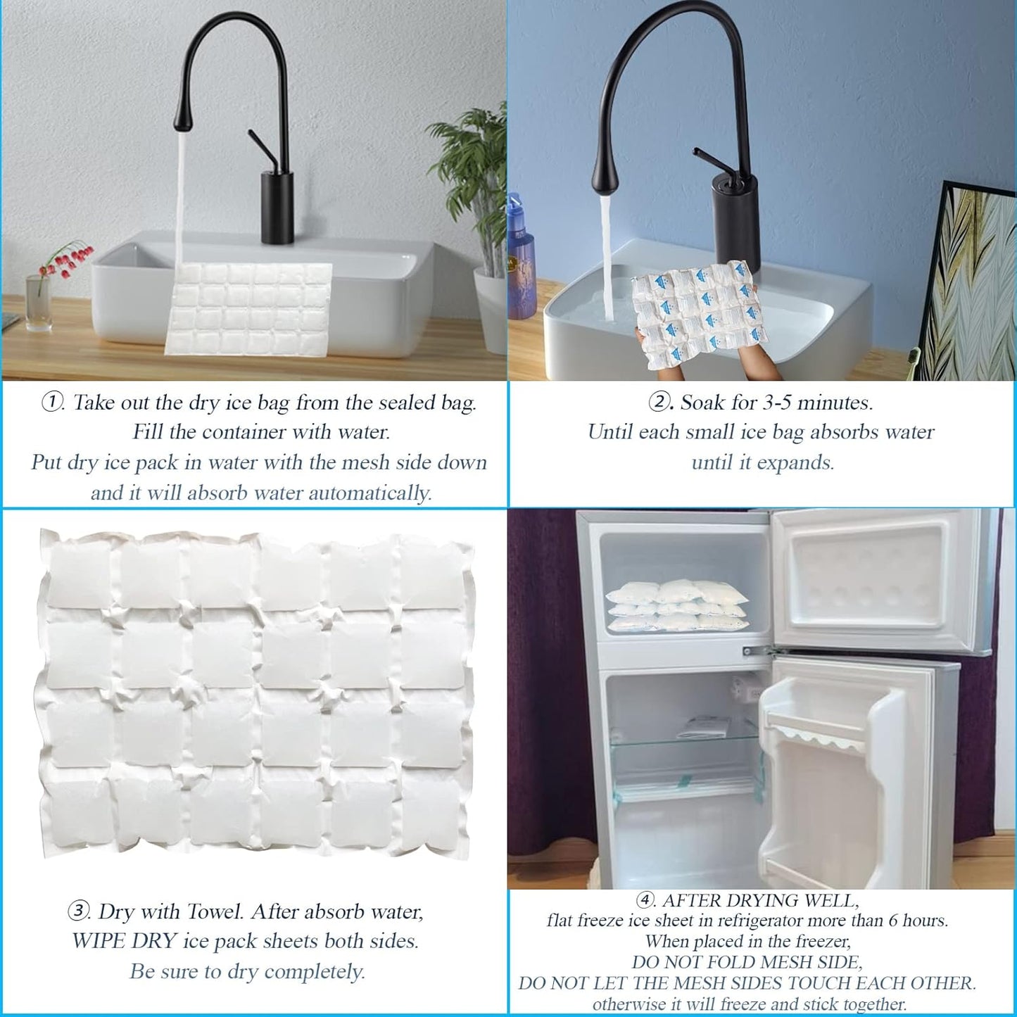 Reusable Ice Packs for Shipping & Coolers Dry Ice for Shipping Frozen Food Cold Pack for Lunch Bags, Long Lasting Cold Ice Pack Sheets for Transport Food (10 Sheets x 16 Cells)
