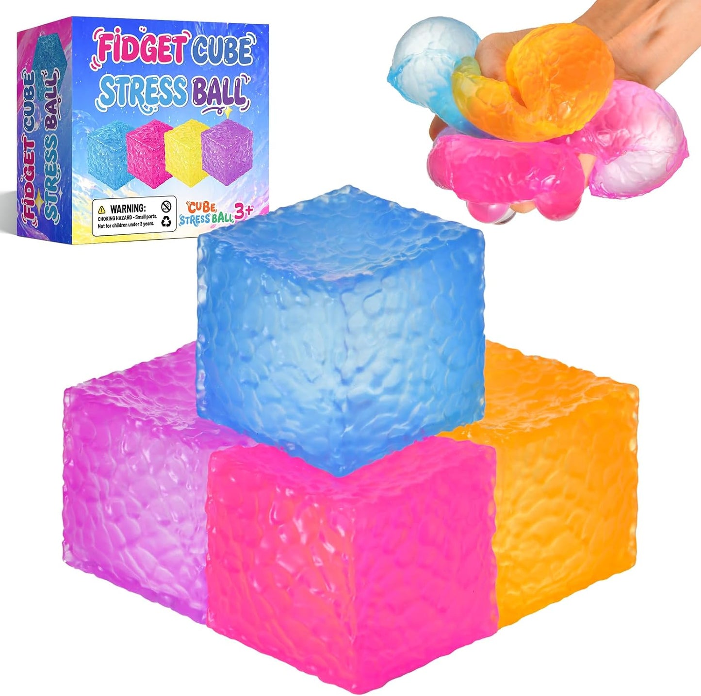 4 Packs Stress Balls for Kids Adult, Stretch and Squeeze Stress Balls for Anxiety Relief, Sensory Squishy Ball for Classroom Prizes Birthday Party Favor Gifts (Squeeze Ball)