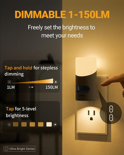 Lyridz Amber Night Light with Motion Sensor, 1-150LM Dimmable Plug-in Nightlight Indoor for Bedroom, Bathroom, Hallway, Stairs, Pet House, Toilet, 2 Pack
