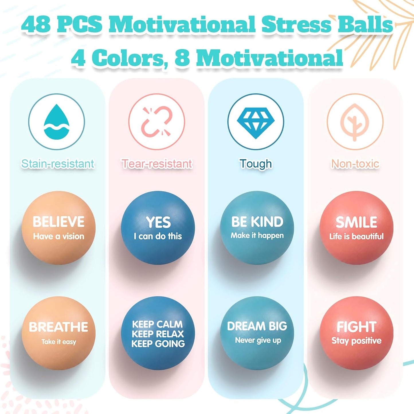 Liliful 100 Pcs Motivational Stress Balls Bulk Inspirational Squeeze Balls for Adults Anxiety Relief Fidget Toys Office Employee Gifts Classroom Rewards 2.2 Inch (Bright Colors)