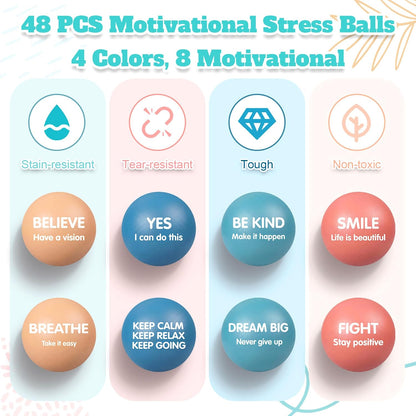 Liliful 100 Pcs Motivational Stress Balls Bulk Inspirational Squeeze Balls for Adults Anxiety Relief Fidget Toys Office Employee Gifts Classroom Rewards 2.2 Inch (Bright Colors)