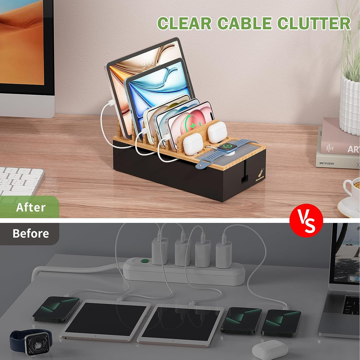 Pezin & Hulin Cell Phone Charging Station for Multi Devices-Natural Bamboo