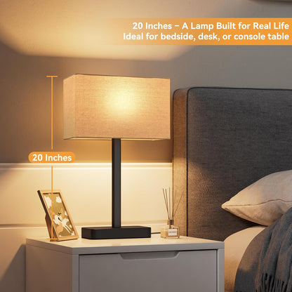Hong-in Touch Lamps for Bedroom - 3-Way Dimmable Bedside Lamps Set of 2 with USB C+A, Grey Modern Table Lamp for Night Stands, Desk Lamp for Living Room Nightstand End Tables Bed Side