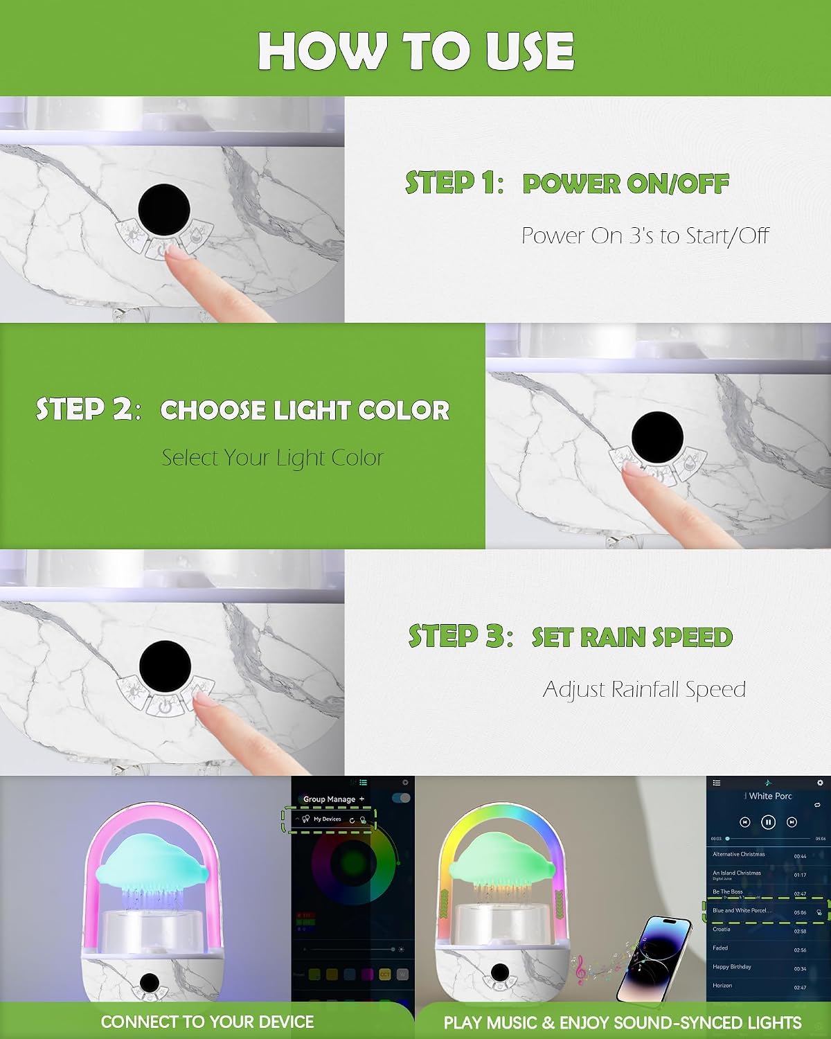 Aromatherapy Essential Oil Diffuser Rainbow Rain Cloud Humidifier Water Drip Mushroom Diffuser with Running Lights & Rain Sounds for Sleeping - Tabletop Water Fountain & Night Light
