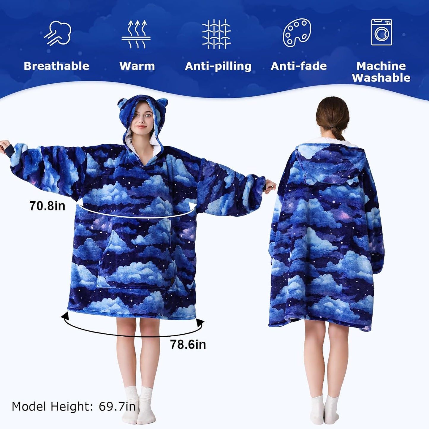 THREE POODLE Wearable Blanket Hoodie for Women, Oversized Sherpa Sweatshirt Blanket for Adults Men, Cozy Hooded Blankets, Gifts for Teen Girls Women Mom Sister