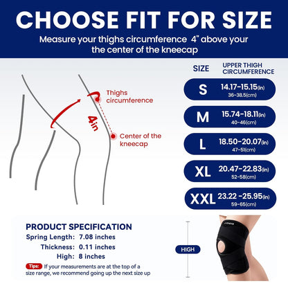 JOMVD Knee Brace for Knee Pain, Meniscus Tear, Adjustable Knee Support with Side Spring Stabilizers for ACL, MCL, Arthritis, Patella Stability, Knee Pain Relief, Injury Recovery, Women and Men, Medium
