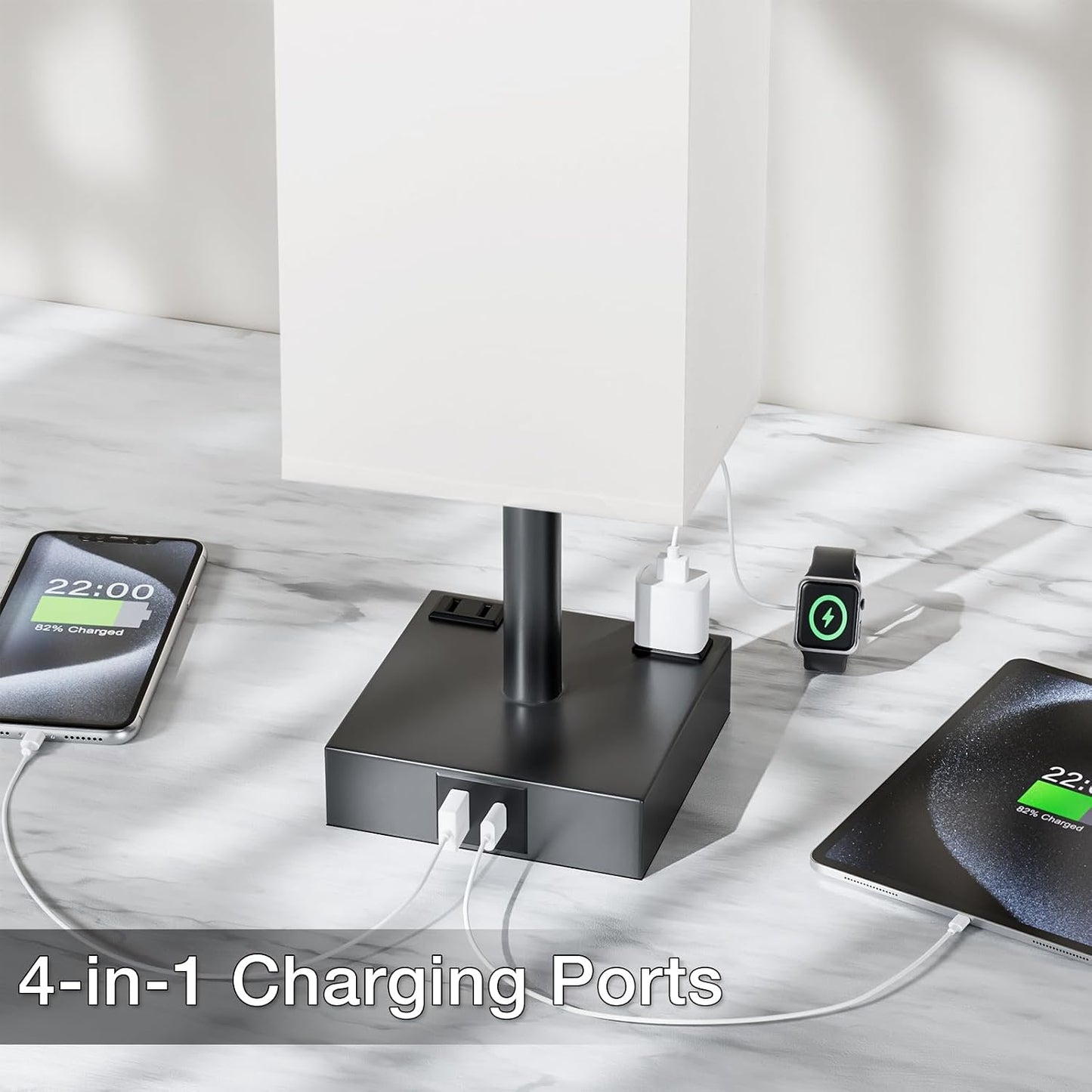 【Upgraded】Bedside Table Lamp Touch Control, with USB C+A Charging Ports & Dual AC Outlets, 3-Way Nightstand Lamp for Bedroom with LampShade Living Room Office(LED Dimmable Bulb Included)