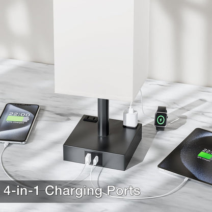 【Upgraded】Bedside Table Lamp Touch Control, with USB C+A Charging Ports & Dual AC Outlets, 3-Way Nightstand Lamp for Bedroom with LampShade Living Room Office(LED Dimmable Bulb Included)