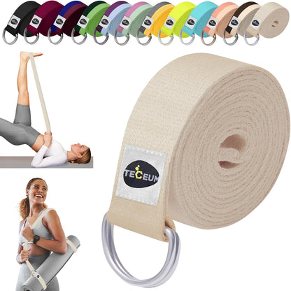 TECEUM 2 IN 1 Yoga & Mat Strap for Stretching – Cotton – 6/8/10 ft