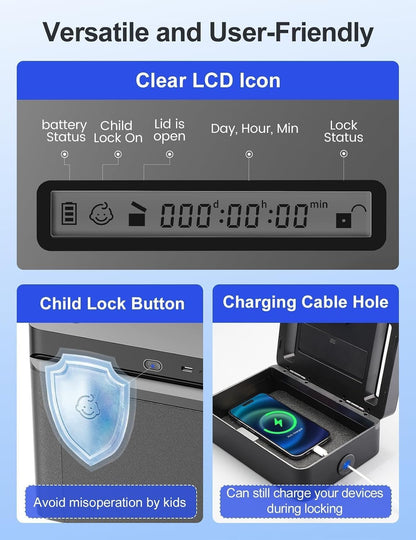 Metal Timed Lock Box with Emergency Unlocking, Phone Locked Box with Timer, Locking Container, Audio Prompt, Self-Control Safe Locker for Cellphone/iPad Mini/Medicine Gift Idea for Men Women