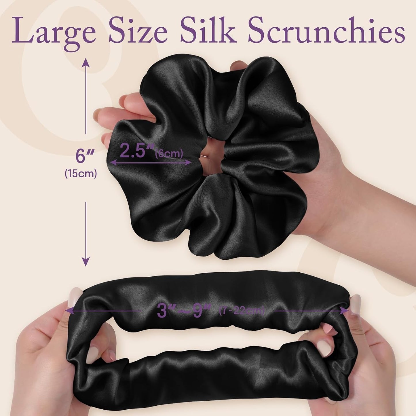 OLESILK Silk Scrunchies Oversized 100% Mulberry: Large for Women& Girls Long Thick Hair, Soft Smooth for No Damage Hair Care Sleeping