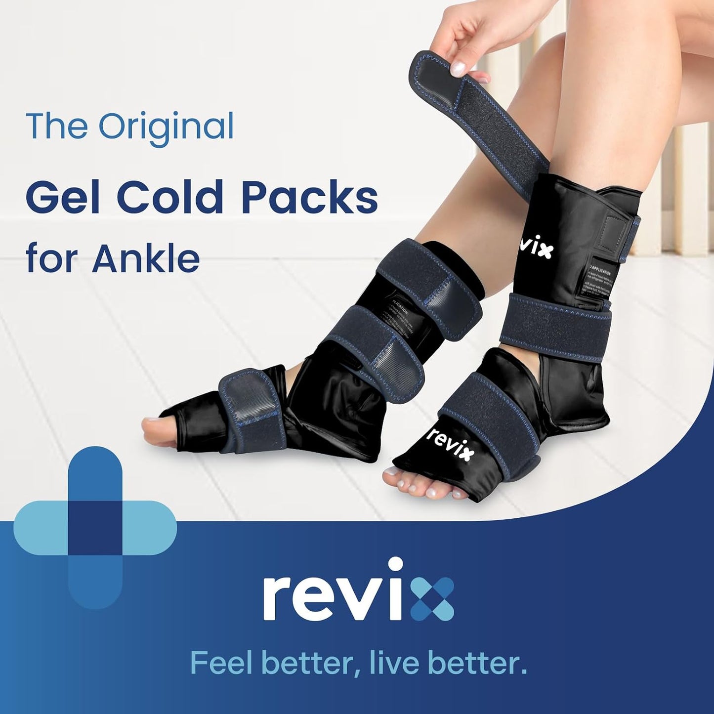 REVIX Ankle Ice Pack Wrap for Foot Pain Relief and Feet Injuries, Reusable Gel Ice Cold Packs for Achilles Tendonitis, Plantar Fasciitis, Sprained Ankles and Heels
