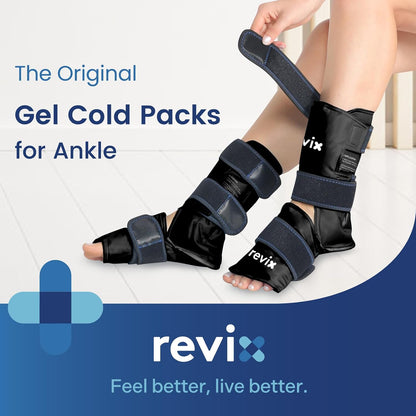 REVIX Ankle Ice Pack Wrap for Foot Pain Relief and Feet Injuries, Reusable Gel Ice Cold Packs for Achilles Tendonitis, Plantar Fasciitis, Sprained Ankles and Heels