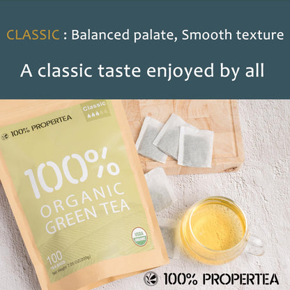 100% Propertea Organic Green Tea Bags Classic, 100 Tea Bags, Smooth