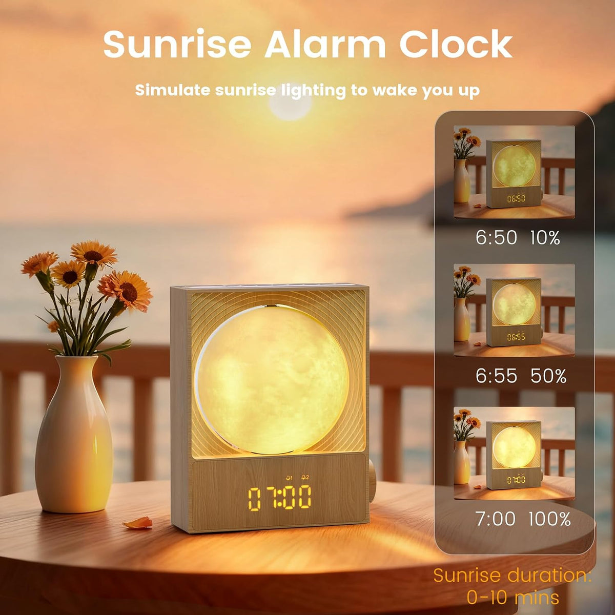 Sunrise Alarm Clock, White Noise Machine, Wood Grain