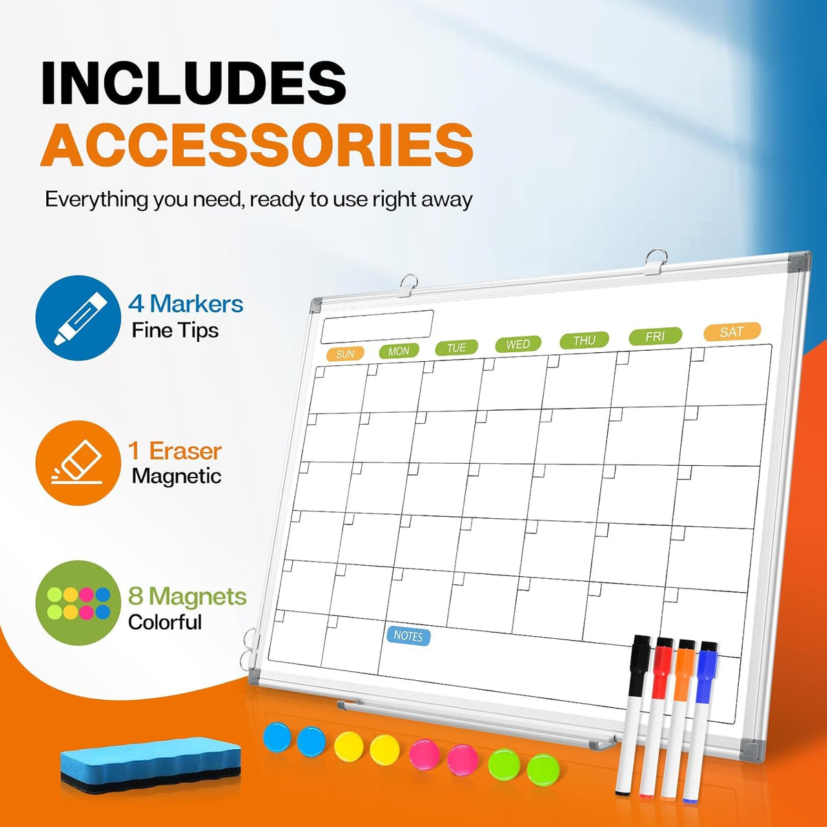 24" x 18" Magnetic Monthly Dry Erase Whiteboard Calendar for Wall
