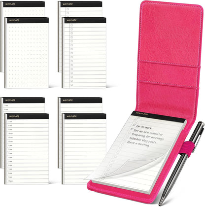 WEMATE 10 Pieces Small Notepad Holder Set Pocket Notebook - Included Mini Pocket Notepad Holder Set with 8 Memo Book Refills and Metal Pen for Meetings, Daily Records, and Notes 3 x 5 Inch (Black)