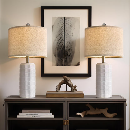 PoKat 23" Modern Ceramic Table Lamp Set of 2 for Living Room White Desk Lamps for Bedroom Farmhouse Bedside Nightstand Lamp House Warming Gifts New Home Decor End Table Lamps Gifts for Women Mom Beige