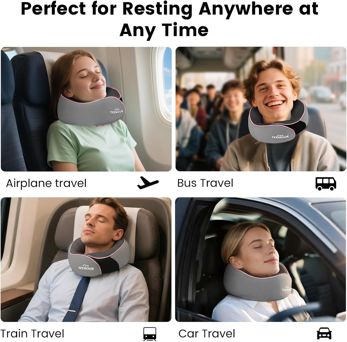 Travel Pillow Neck Pillow for Airplane Travel Essentials - Memory Foam Travel Neck Pillow, Stops Head Bobbing With Eye Mask & Earplugs, Portable Carry Bag for Long Flights| Airplane Accessories Black