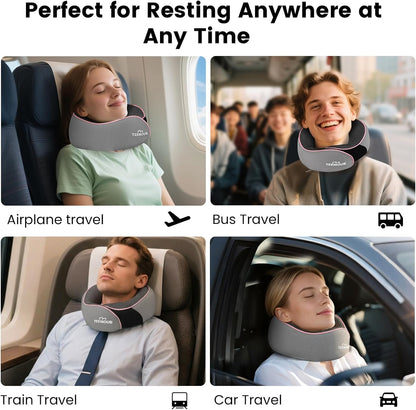 Travel Pillow Neck Pillow for Airplane Travel Essentials - Memory Foam Travel Neck Pillow, Stops Head Bobbing With Eye Mask & Earplugs, Portable Carry Bag for Long Flights| Airplane Accessories Black