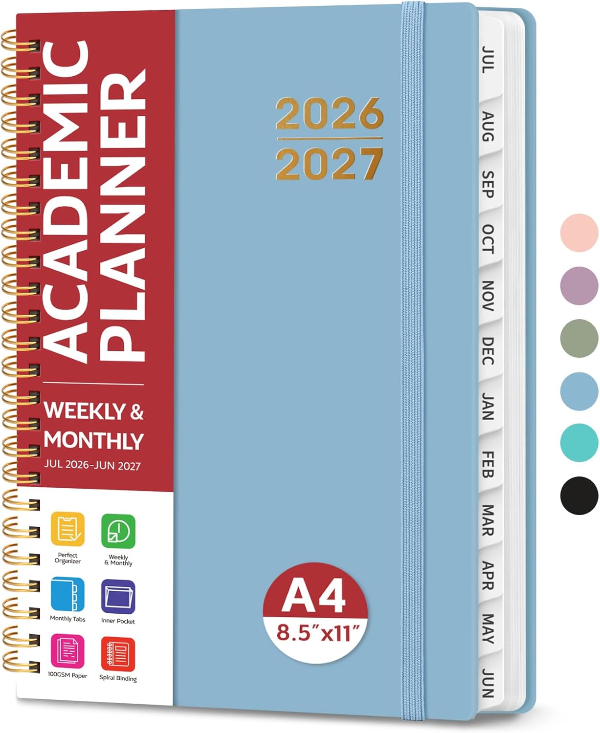 Planner 2026-2027 for Women & Men, Academic Monthly and Weekly Calendar Planner, Jul 2026 - Jun 2027, A5 (6.3" x 8.5"), Teacher Student Planning Book with Tabs, Ideal for Office School Supplies - Pink