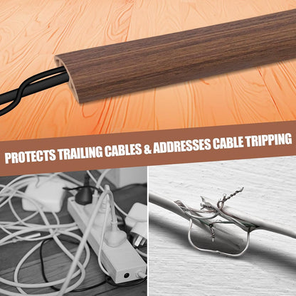 Floor Cord Cover Self Adhesive Cord Hider,10FT Cable Management, Extension Strip Protector for Wires, Prevent Cable Trips for Offices, Gyms, Exhibitions Cavity 0.39"(W) x 0.27"(H) BrownWood
