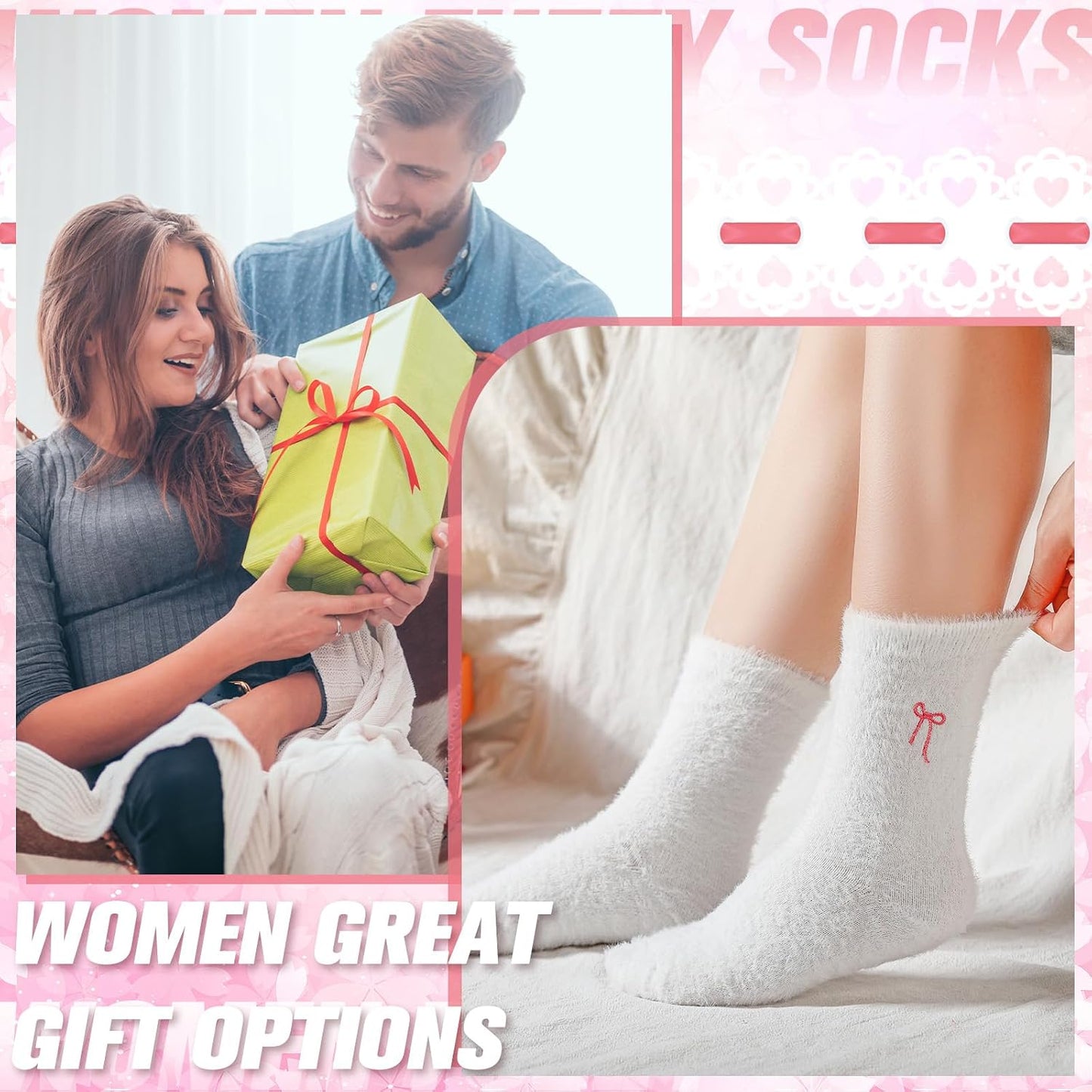 Geyoga 5 Pairs Fuzzy Socks for Women Cozy Spa Slipper Socks Coquette Preppy Stuff Soft Fluffy Home Sleeping Birthday Gift