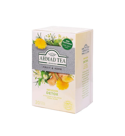 Ahmad Tea Herbal Tea, Ginger, Peppermint, Fennel, Dandelion, & Birch 'Detox' Teabags, 20 ct (Pack of 6) - Decaffeinated & Sugar-Free