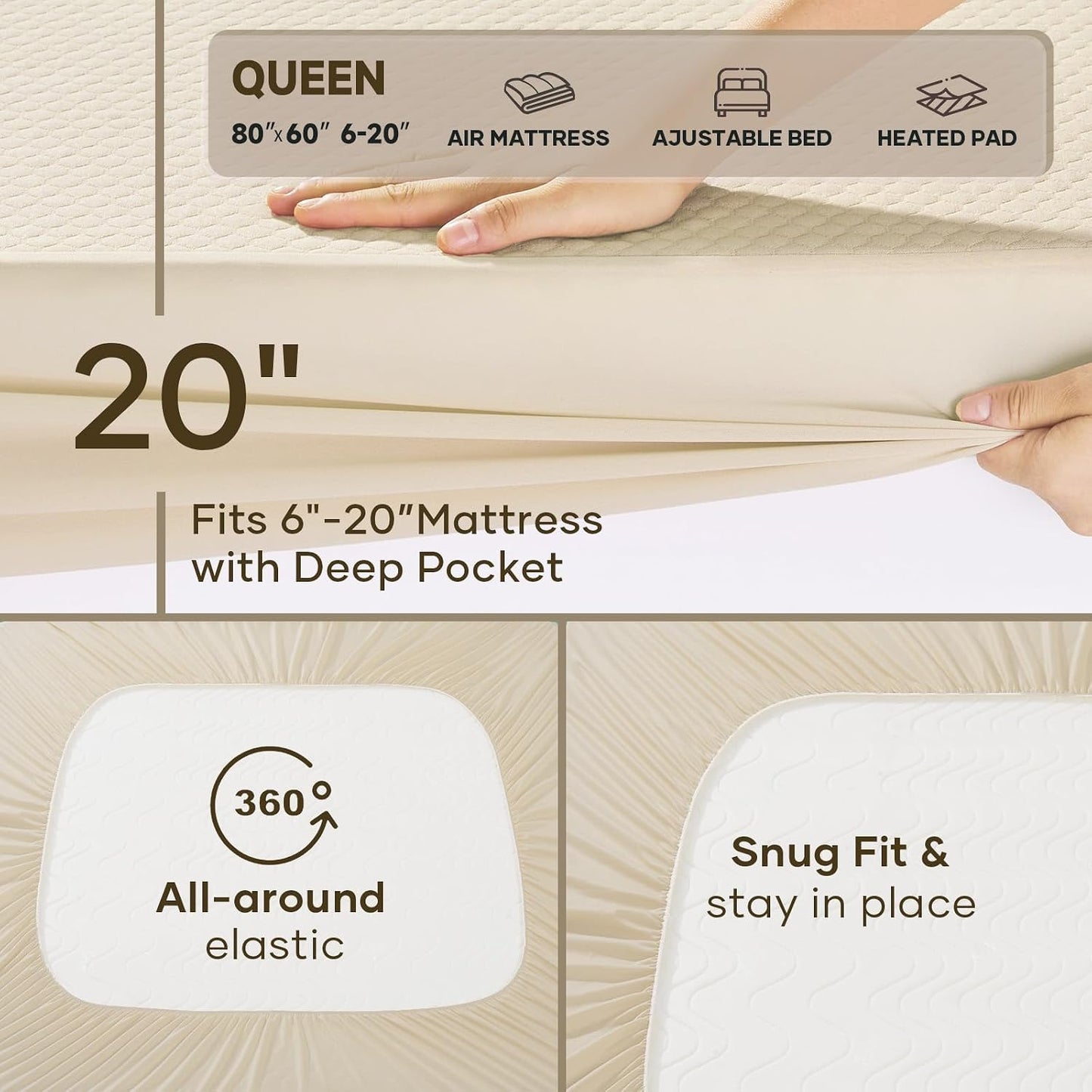 OhGeni 100% Waterproof Mattress Protector,Queen Size Premium Bamboo Mattress Pad,Pet Hair & Bedwetting Resistant,Cooling Breathable Fitted Sheets,Washable Bed Cover,Non-Slip Deep Pocket for Bedroom