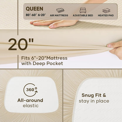 OhGeni 100% Waterproof Mattress Protector,Queen Size Premium Bamboo Mattress Pad,Pet Hair & Bedwetting Resistant,Cooling Breathable Fitted Sheets,Washable Bed Cover,Non-Slip Deep Pocket for Bedroom