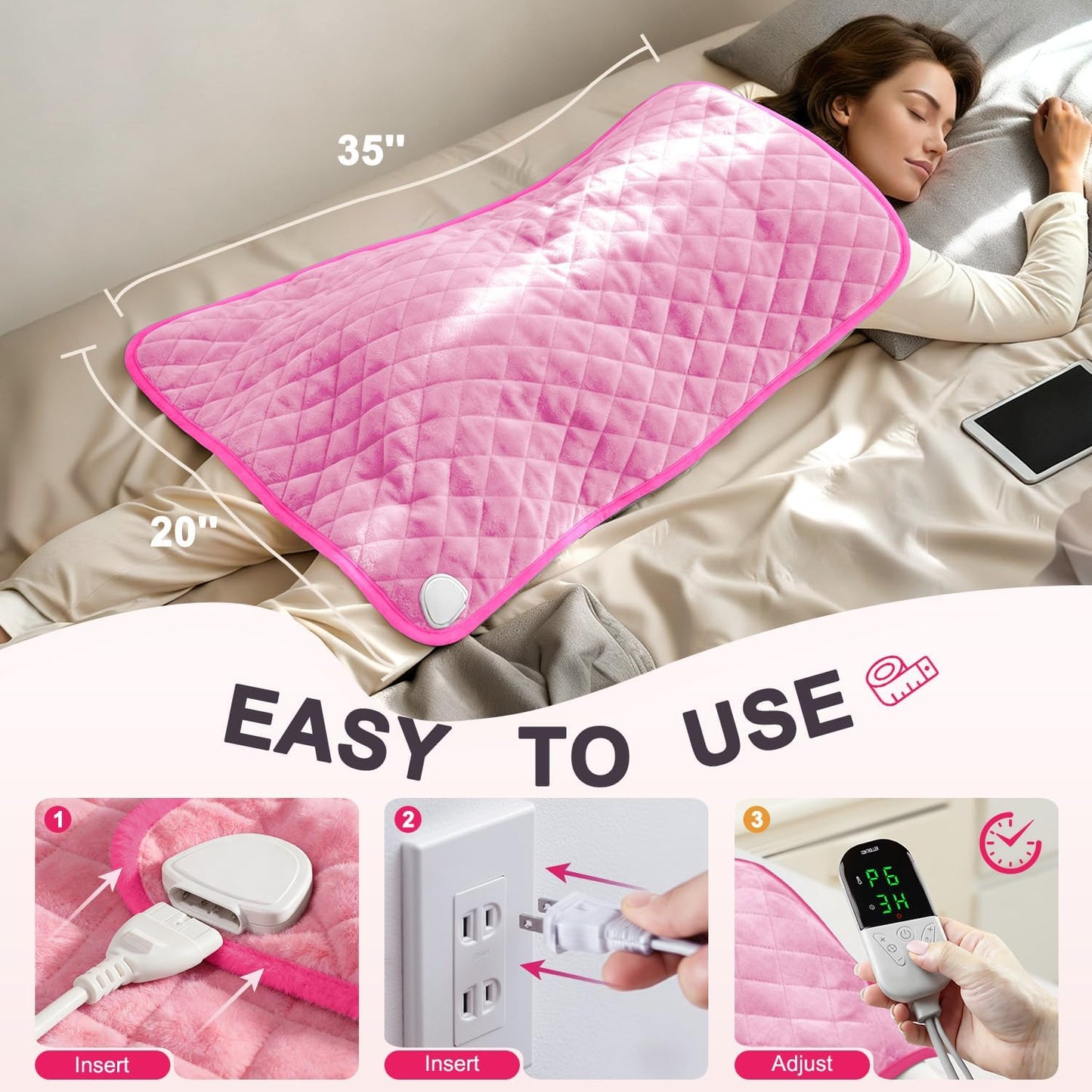 35 x 20 Inch King Size Electric Heating Pad for Back, Neck and Shoulders | FSA Eligible HSA, for Period Cramps, Abdomen and Knee, Dry or Moist Heat Use, 2H Auto Shut Off, 6 Heat Settings, Washable
