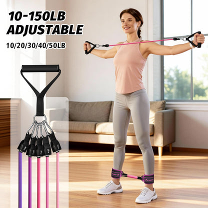WHATAFIT Resistance Bands, Exercise Bands, Workout Bands with Handles, Door Anchor and Ankle Straps, 5 Resistance Levels Fitness Bands for Strength Training, Physical Therapy, and Home Gym Equipment