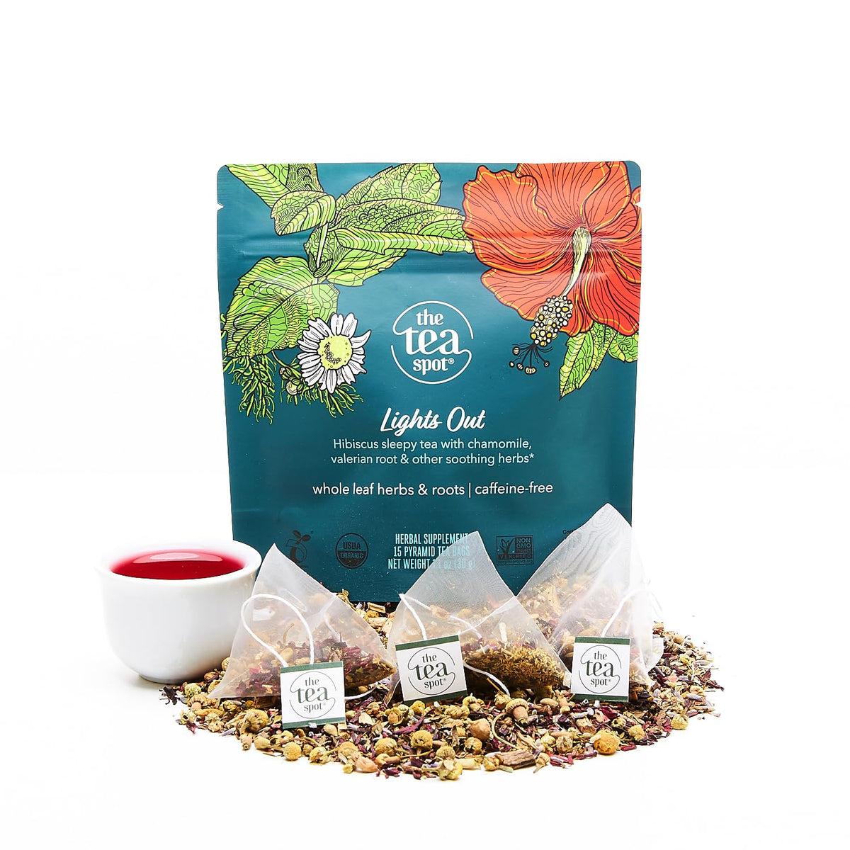 The Tea Spot Organic Lights Out Tea | Caffeine-Free 15 Tea Bags, Pack of 1