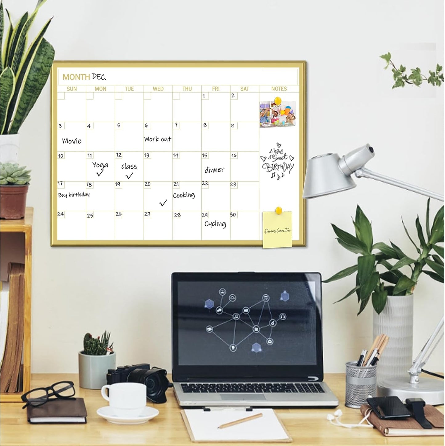 Gold Weekly Dry Erase Board for Wall,12"x16",Gold Metal Frame Weekly Planner Whiteboard for to Do List, Memo, School, Home, Office, Kitchen-GZ