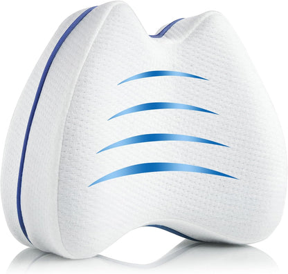 QISHFEN Knee Pillow for Side Sleepers Hip Pain Memory Foam - Leg Pillow for Side Sleeping Back, Sciatica, Knee Pain Relief - Side Sleeper Pillows with Washable Cover (1 Pack)
