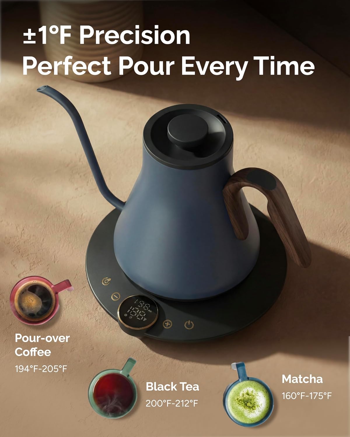 INTASTING Gooseneck Electric Kettle with ±1℉ Temperature Control 0.9 Liter