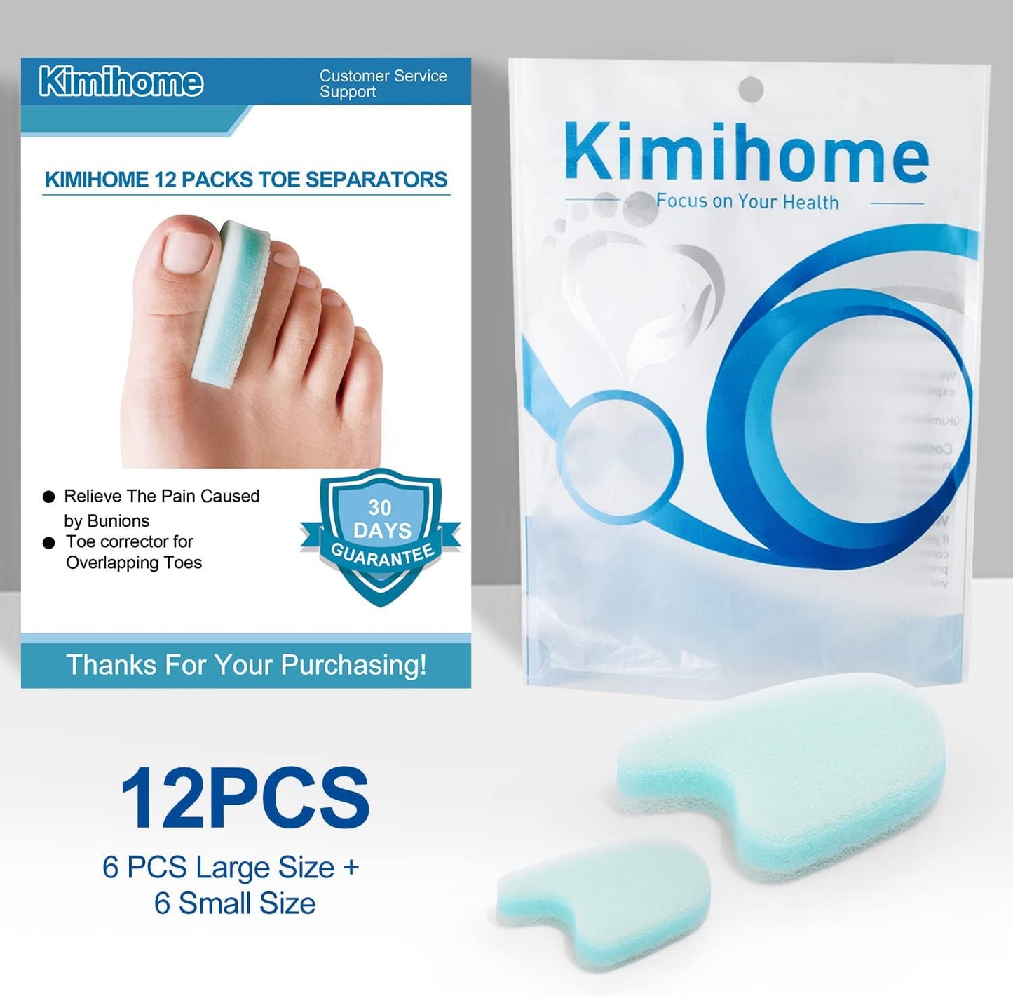 12 Packs Foam Toe Separator - Kimihome Toe Gasket-Redress Overlapping Toes, Prevent Friction and Release Pressure, Relieve The Pain Caused by Bunions