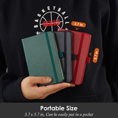 NIRMIRO (3 Pack) Pocket Notebook Small Journal with Pen, 3.7" x 5.7", A6 Mini Notebook for Women Men Work Writing, Hardcover Small Pocket Notepad with 100Gsm Premium Thick Lined Paper, Black Leather