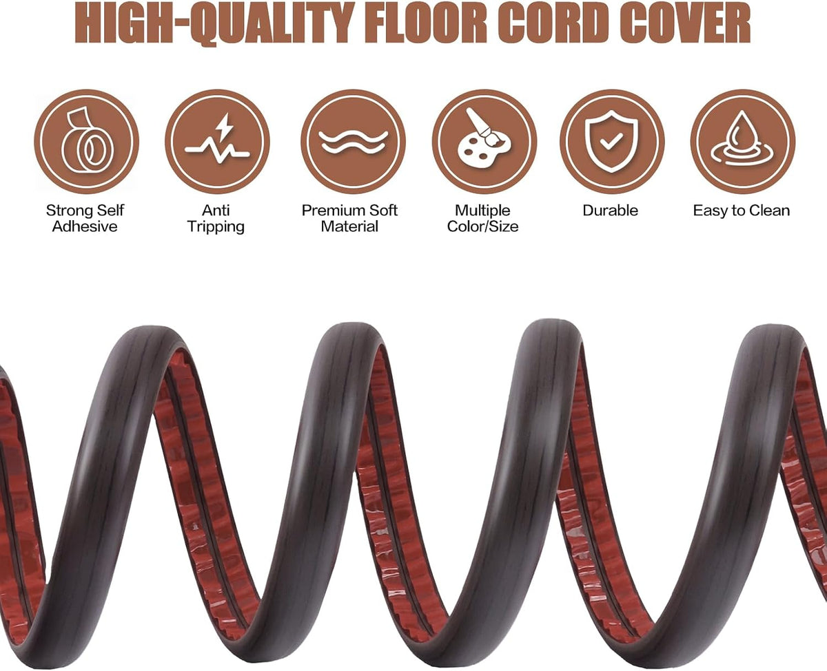 Floor Cord Cover Self Adhesive Cord Hider,10FT Cable Management, Extension Strip Protector for Wires, Prevent Cable Trips for Offices, Gyms, Exhibitions Cavity 0.39"(W) x 0.27"(H) BrownWood