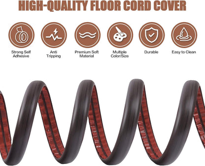 Floor Cord Cover Self Adhesive Cord Hider,10FT Cable Management, Extension Strip Protector for Wires, Prevent Cable Trips for Offices, Gyms, Exhibitions Cavity 0.39"(W) x 0.27"(H) BrownWood