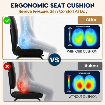 TushGuard Seat Cushion - Memory Foam Sitting Pillow for Office Chair, Car Seat, Airplane, Bleacher - Sciatica & Hip & Coccyx Pain Relief Desk Chair Cushion for Long Sitting Office Workers, Car Drivers