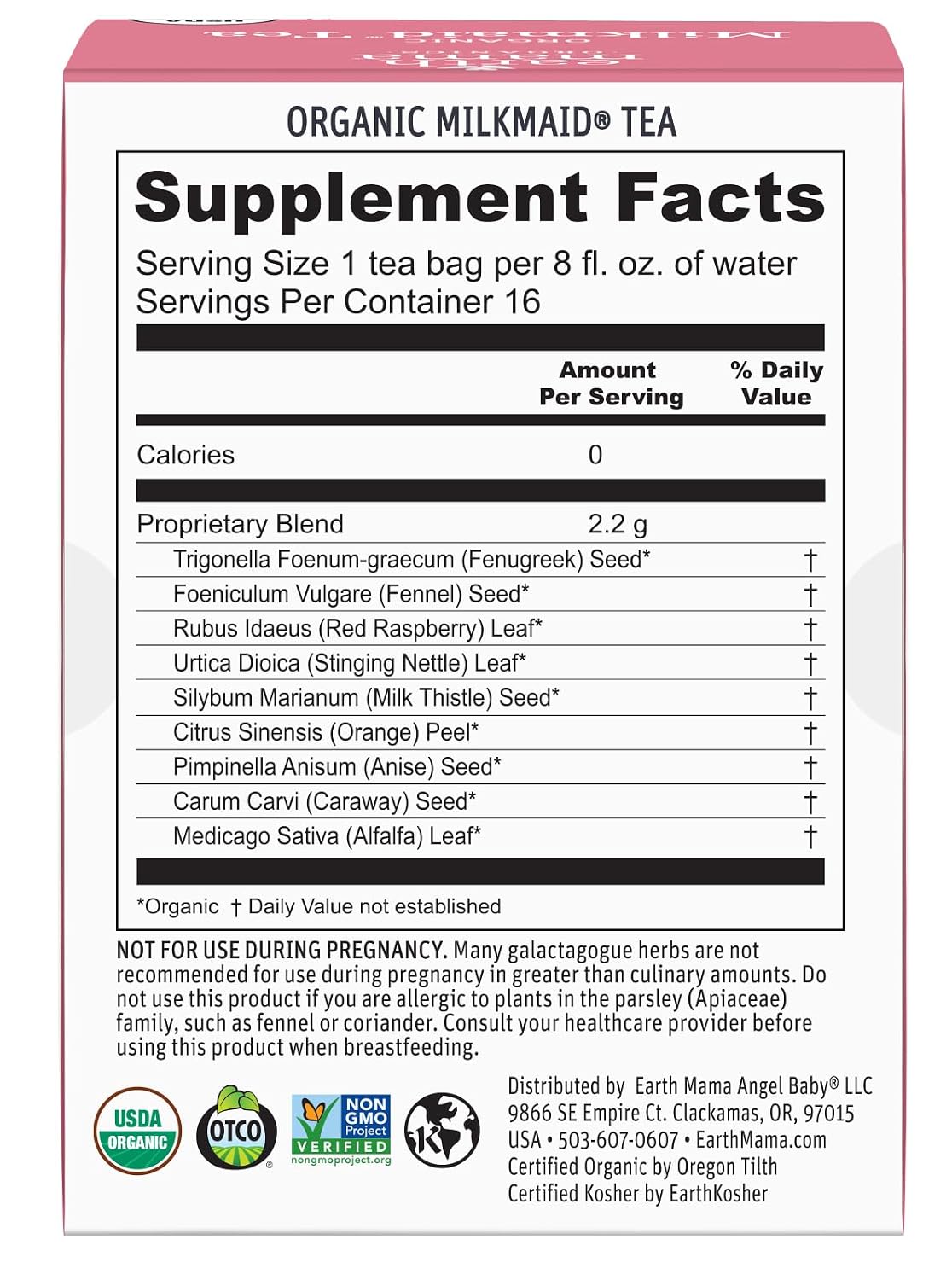Earth Mama - Organic Milkmaid Tea, Lactation Support - 32 Teabags