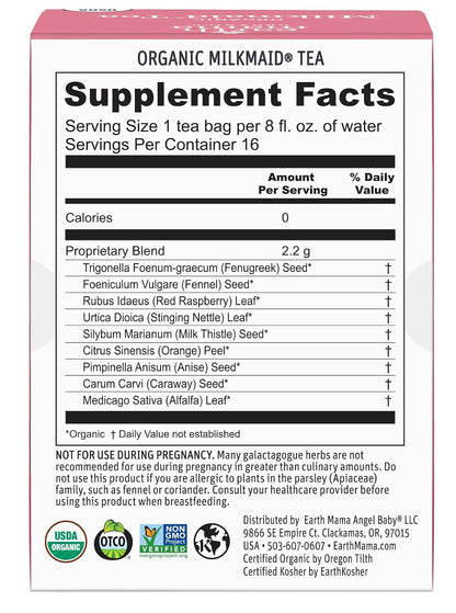 Earth Mama - Organic Milkmaid Tea, Lactation Support - 32 Teabags