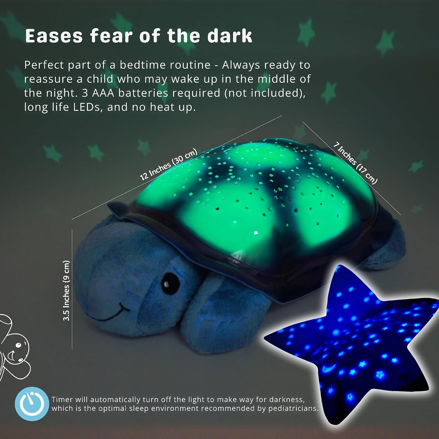 Cloud b Calming Nightlight Star Projector | Gentle Brightness | 3 Colors | 8 Constellations | Auto-Shutoff | Twilight Turtle Green