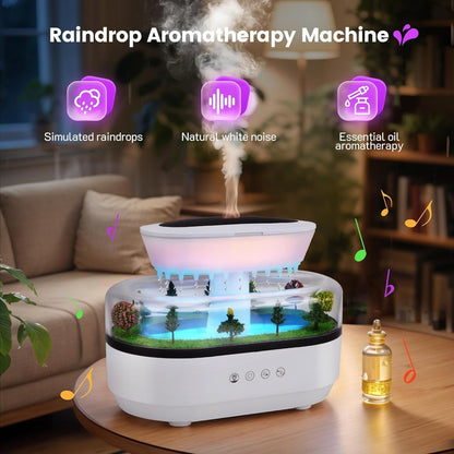 Raindrop Humidifier Diffuser, 250ml Raindrop Aroma Diffuser, LED Mood Light, Auto Off, Micro Landscape Natural Raindrop Cool Mist Humidifier for Bedroom/Yoga/Meditation(White)