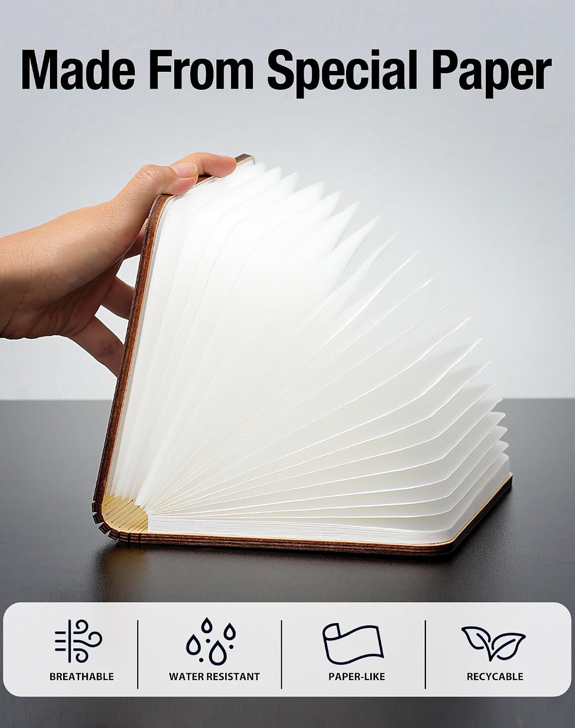 4.7 Inch Wooden Book Lamp, Book Lovers Gifts,Teacher Appreciation Gifts for Women, Folding Book Light, LED Ambient Lighting, Magnetic Mood Lighting for Home&Library Decor (Walnut)