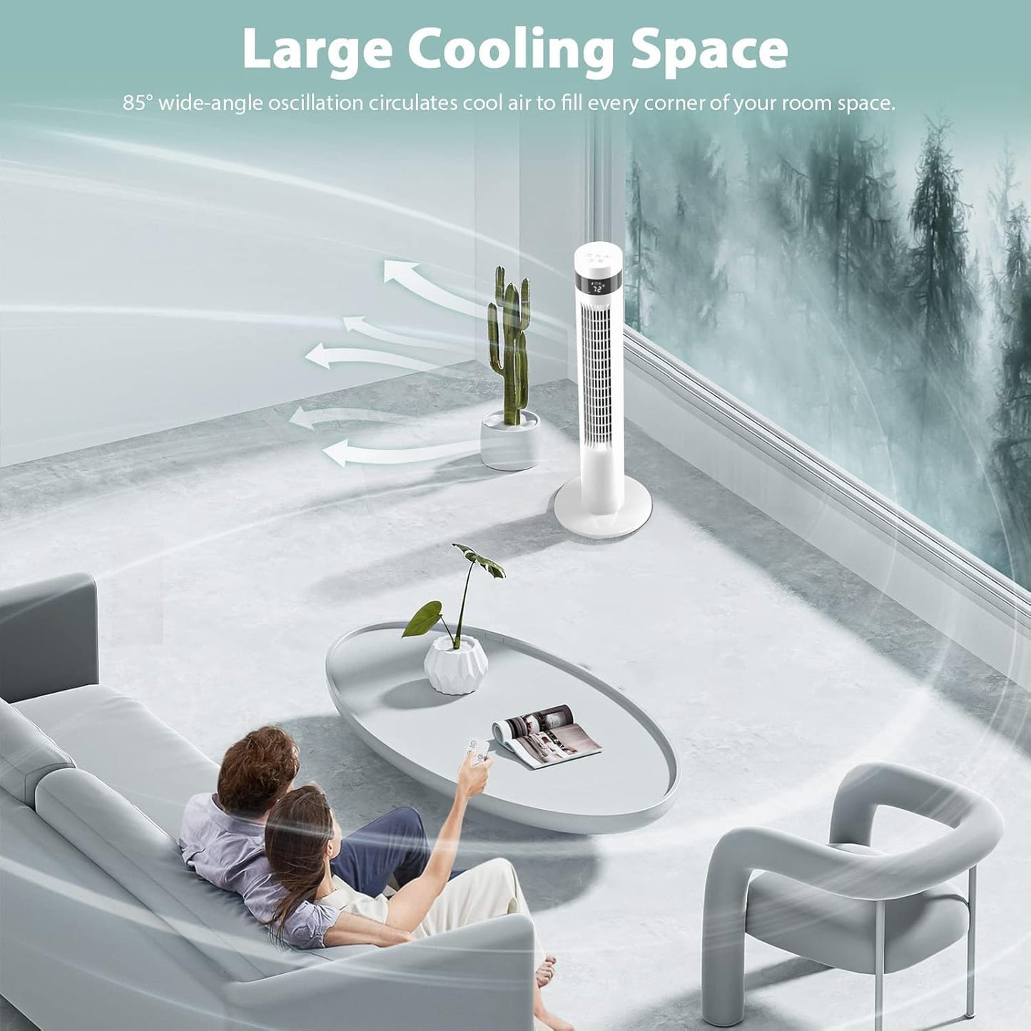 Antarctic Star Tower Fan 85°Oscillating Fan Quiet Cooling 12H Timer Remote Control Bladeless Electric 3 Speeds Wind 3 Modes, 42INCH, PINK
