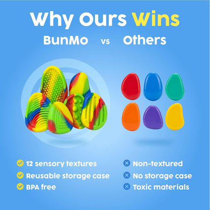 BUNMO Fidget Toys - Fidget Stones Sensory Toys – 6pk Pastel | Silicone Worry Stones for Kids Ages 3+ | Portable, Textured, Quiet Sensory Stones for Hands-On Play