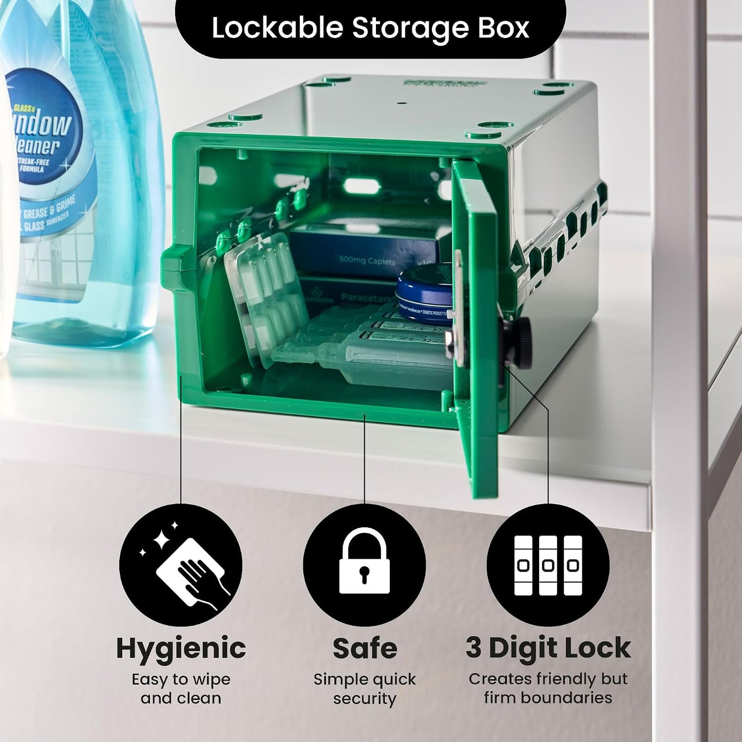 Lockabox Mini™ | Small Lock Box with Combination Lock (Half Letter Sized) | Mini Lockable Box for Small Medicines, Snacks & Mobile Phones | External Size 8.8 x 6.1 x 4.7 Inches (Crystal)