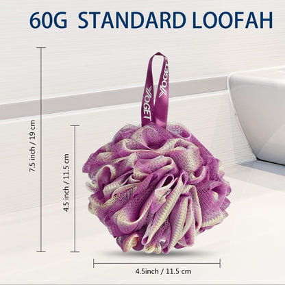 Yoget Bath Loofah Sponge, 4 Pack Black 60G Shower Mesh Ball Soft Pouf Body Scrubber, Exfoliate, Cleanse, Soothe Skin, Black Loofah with White Trim